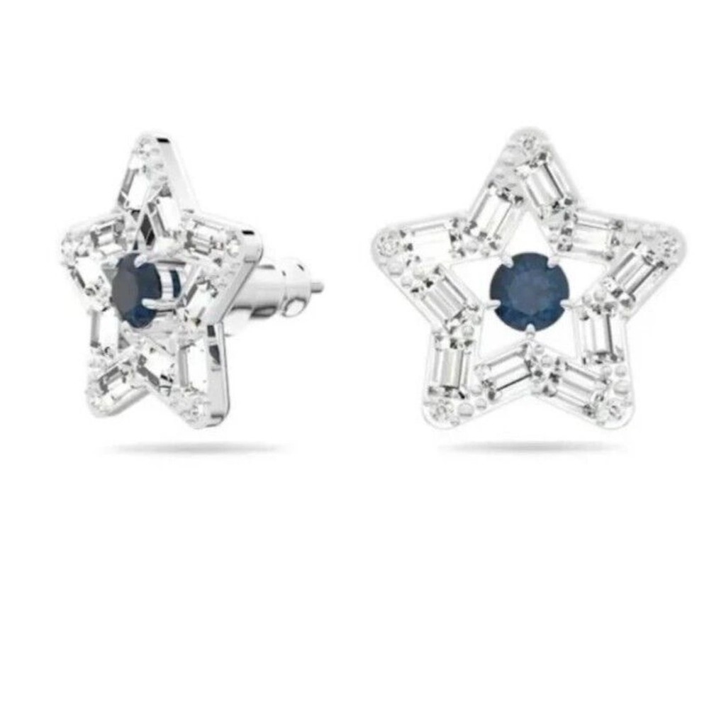 Swarovski Stella stud earrings Mixed cuts Star Blue Rhodium plated 5639188 New - Picture 8 of 10